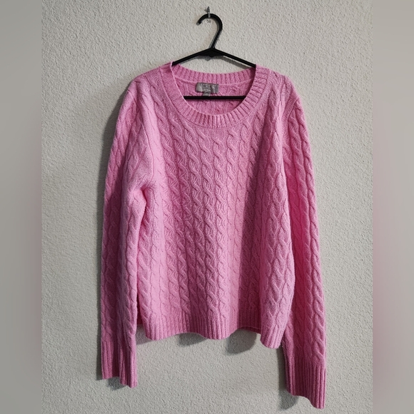 J. Crew Pink Cashmere Cable-knit crewneck sweater size medium - Picture 1 of 6